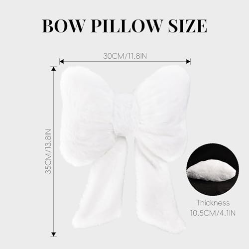 iHUFeather 2 Pack Bow Car Headrest Pillows Plush Car Neck Pillows for Travel Driving Office Chair Head Support Cushions, Also Cute Car Decor Accessories (White) - Image 3