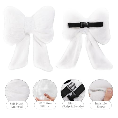 iHUFeather 2 Pack Bow Car Headrest Pillows Plush Car Neck Pillows for Travel Driving Office Chair Head Support Cushions, Also Cute Car Decor Accessories (White) - Image 5