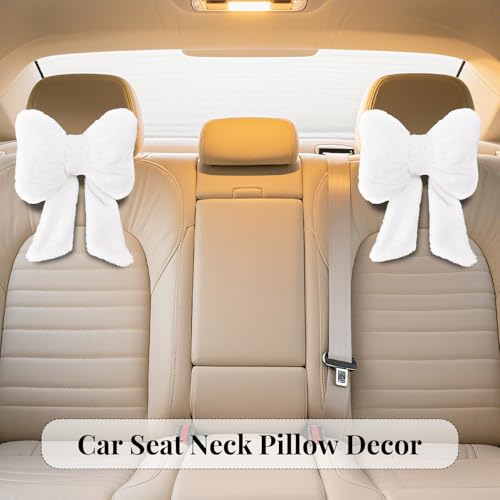 iHUFeather 2 Pack Bow Car Headrest Pillows Plush Car Neck Pillows for Travel Driving Office Chair Head Support Cushions, Also Cute Car Decor Accessories (White) - Image 4