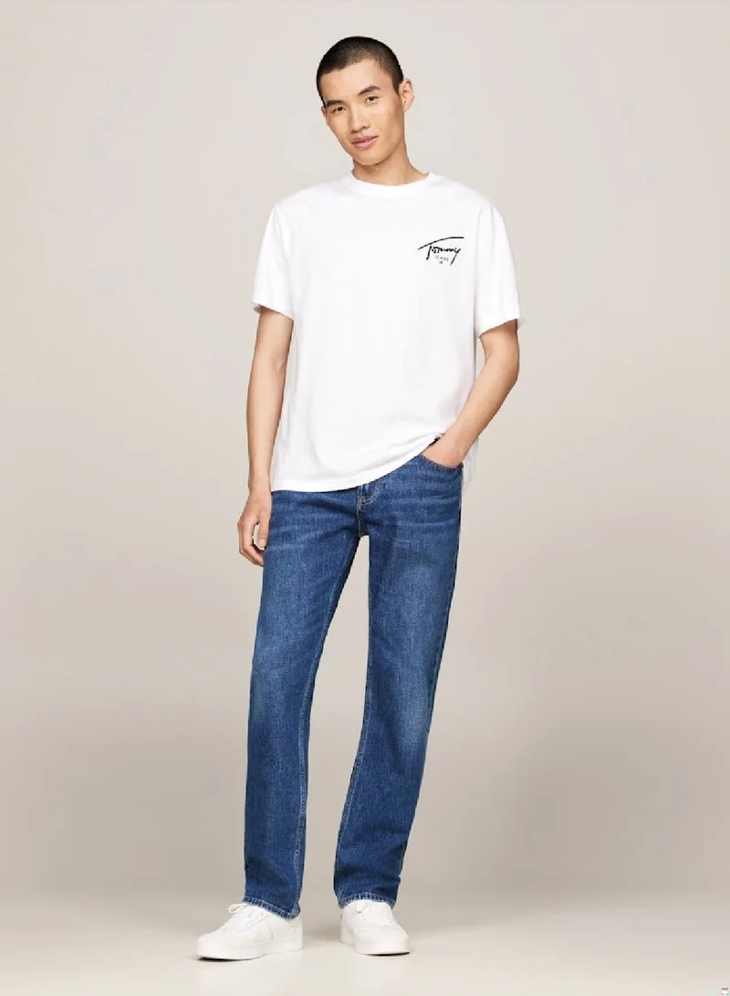 TOMMY JEANS Men's Signature Logo Crew Neck T-Shirt, White - Cotton