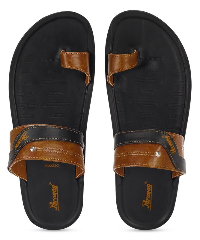PARAGON PUK2222G Slippers for Men | Comfortable, Breathable & Durable Sandals with Soft Cushioned Footbed | Easy Wear Slip On | Ideal for Outdoor Use Black - tan - Image 1