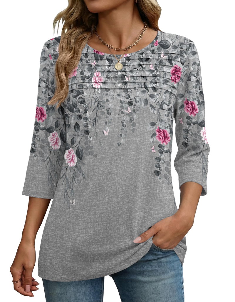Zeagoo Blouses for Women Dressy Casual 3/4 Length Sleeve Spring Tops 2025 Cute Pleated Plus Size Summer Business Shirts - Image 1