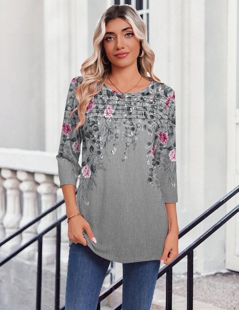 Zeagoo Blouses for Women Dressy Casual 3/4 Length Sleeve Spring Tops 2025 Cute Pleated Plus Size Summer Business Shirts - Image 2