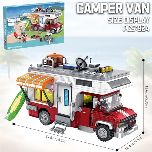 CSNRHG Camping Van Construction Toy 924 Pieces Building Block Set with Picnic Table Grill Fire Scene Gift for Kids Teens Vehicle Fans - Image 5
