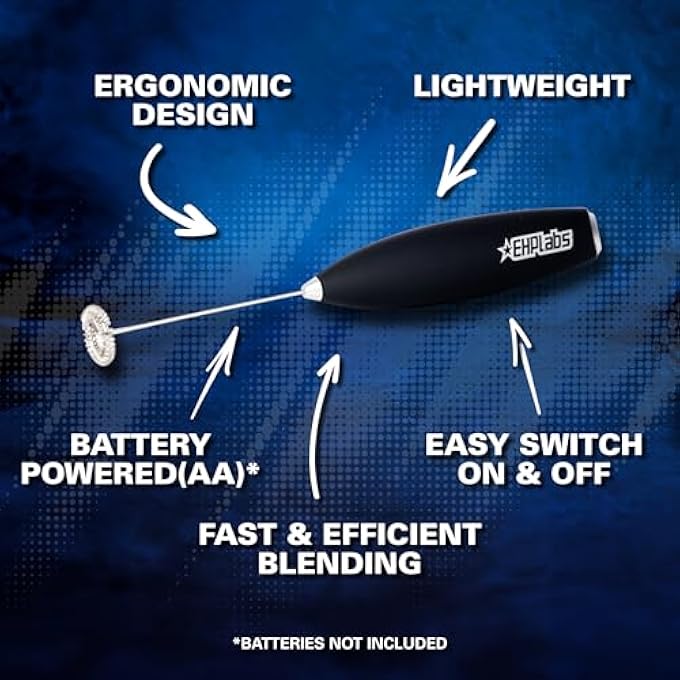 EHP Labs Milk Frother Handheld Hand Mixer Electric Handheld Hand Blender Electric Whisk Electric Frother Wand For Protein Powder Pre Workout Powder Super Greens Electric Drink Stirrer - Image 3