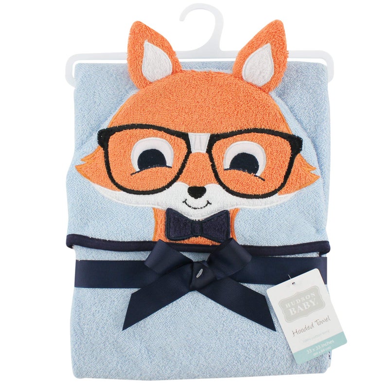 Hudson Baby Unisex Baby Cotton Animal Face Hooded Towel, Nerdy Fox, One Size - Image 3