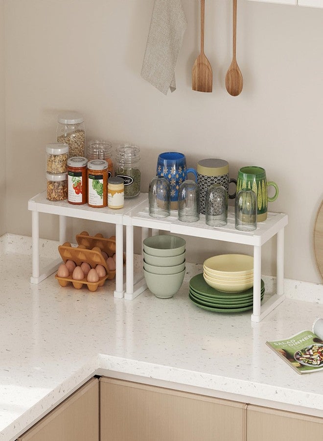 Lifewit Cabinet Shelf Organizer, Expandable From 11.8 to 15.7 inches, Countertop Kitchen Shelves, Plastic Shelf Riser for Pantry Kitchen Storage and Spice Rack, Set of 2, White - Image 3