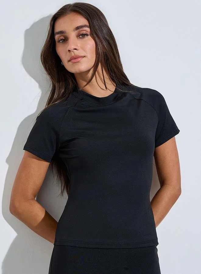 ستايلي Black Solid Short Sleeve Fitted Top and Leggings Co-Ords