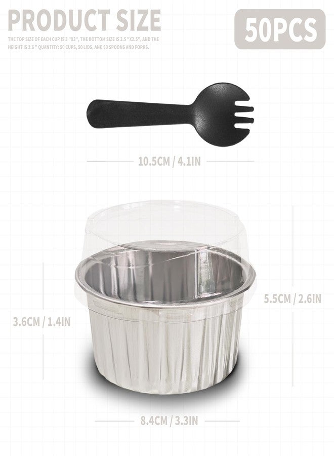 YOIYINI 50Pcs Mini Aluminum Foil Cupcake,5oz Baking Cups with Lids,Mini Cake Pans Disposable,Loaf Pans with Lids,Disposable Ramekins,Tin Cups Containers for Cupcake,Pudding,Muffin,Cheesecake (Silvery) - Image 2