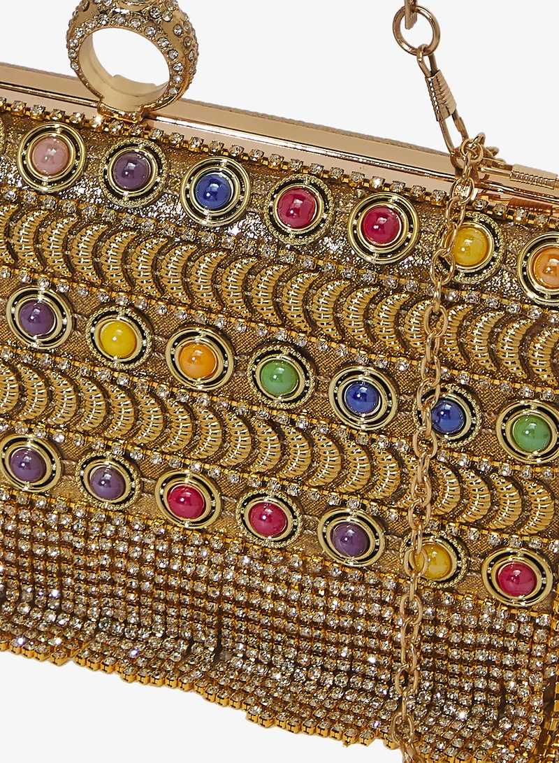 Khizana Gold Gold Detailed Embellished Handle Bag for Women | Best Price UAE