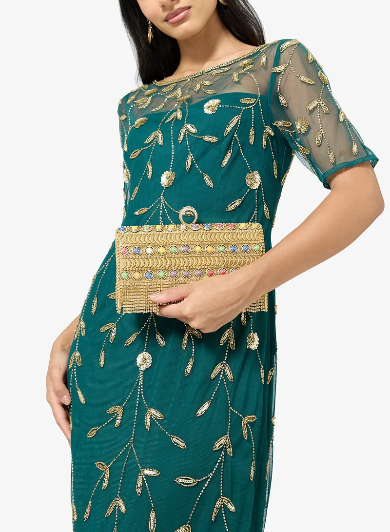 Khizana Gold Gold Detailed Embellished Handle Bag for Women | Best Price UAE