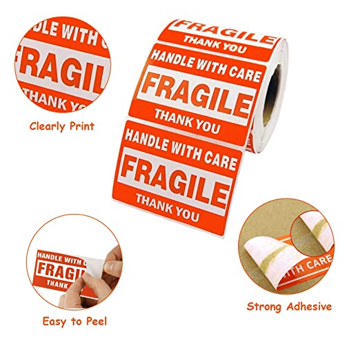 SJPACK 1000 Fragile Stickers 2 Rolls 2'' x 3'' Fragile - Handle with Care - Thank You Shipping Labels Stickers (500 Labels/Roll) - Image 5