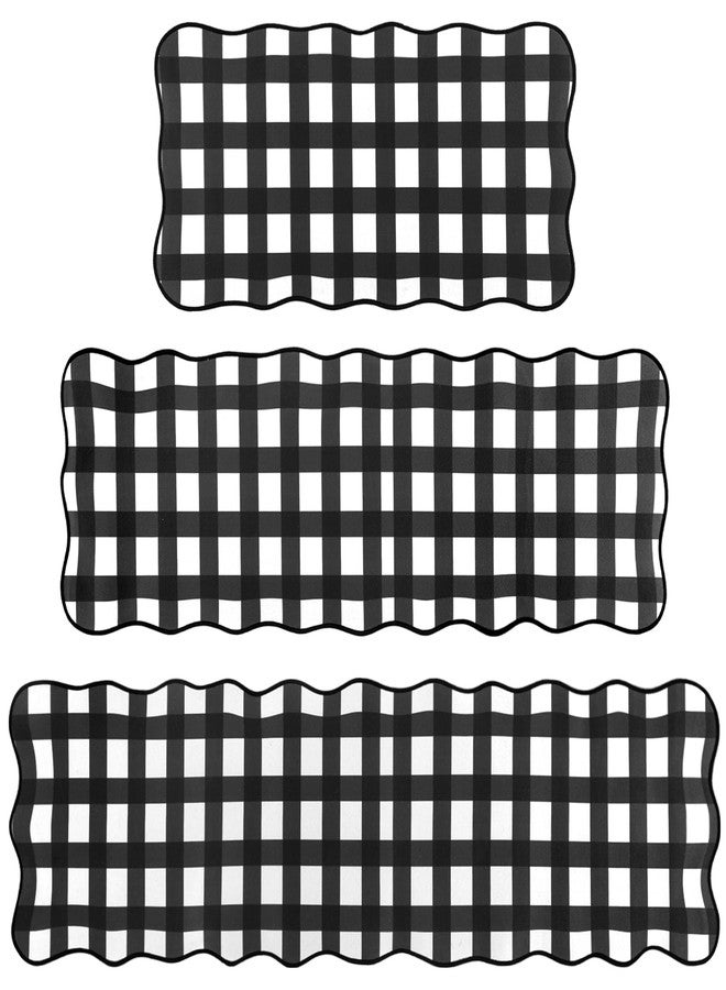 Maasechs Checkered Kitchen Mats Set of 3 Black and White Slip Floor Kitchen Runner Rug for Hallway Entryway Laundry Summer Washable Home Decor Buffalo Checkered Welcome Doormat for Bedroom Living Room - Image 1