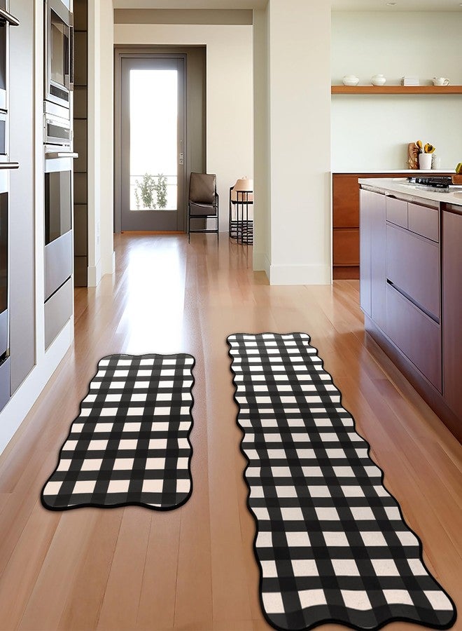 Maasechs Checkered Kitchen Mats Set of 3 Black and White Slip Floor Kitchen Runner Rug for Hallway Entryway Laundry Summer Washable Home Decor Buffalo Checkered Welcome Doormat for Bedroom Living Room - Image 2
