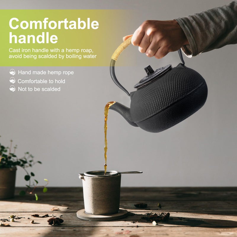 suyika Japanese Tetsubin Cast Iron Teapot Tea Kettle pot with Stainless Steel Infuser for Stovetop Safe Coated with Enameled Interior 30 oz/900 ml - Image 5