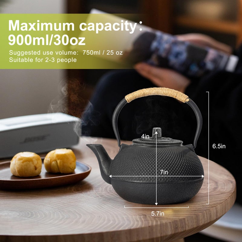 suyika Japanese Tetsubin Cast Iron Teapot Tea Kettle pot with Stainless Steel Infuser for Stovetop Safe Coated with Enameled Interior 30 oz/900 ml - Image 3