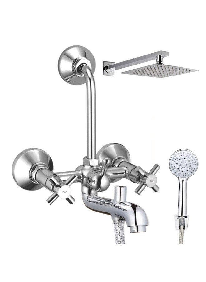ZAP CAST305 CASTER Series 100% High Grade Brass 3 in 1 Wall Mixer with Shower Arms & Head | Multi Flow Hand Shower with 1.5 Meter Flexible Tube (Chrome) - Image 1