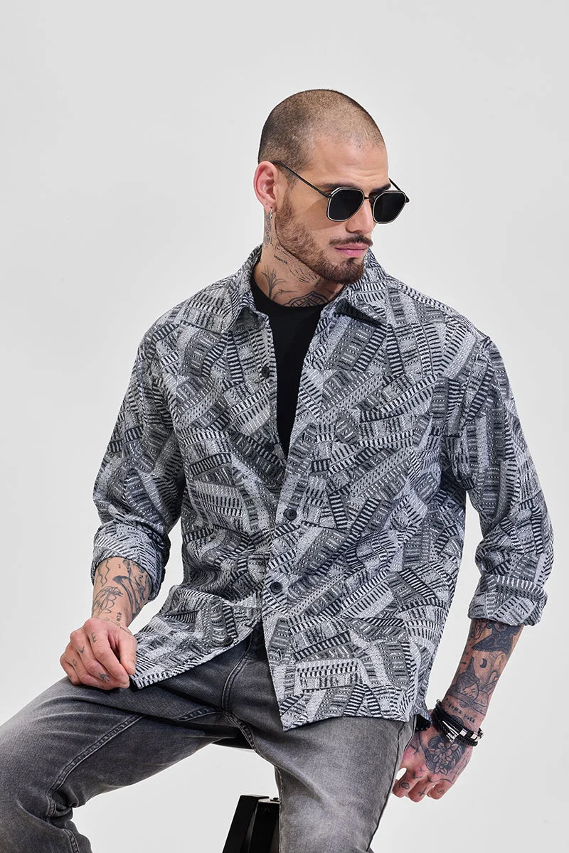 SNITCH Black Abstract Relaxed Fit Overshirt