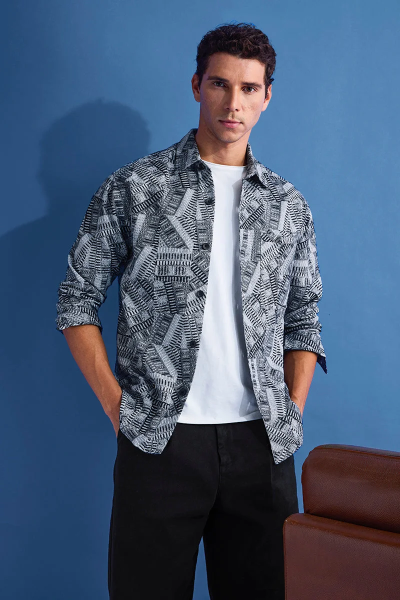 SNITCH Black Abstract Relaxed Fit Overshirt