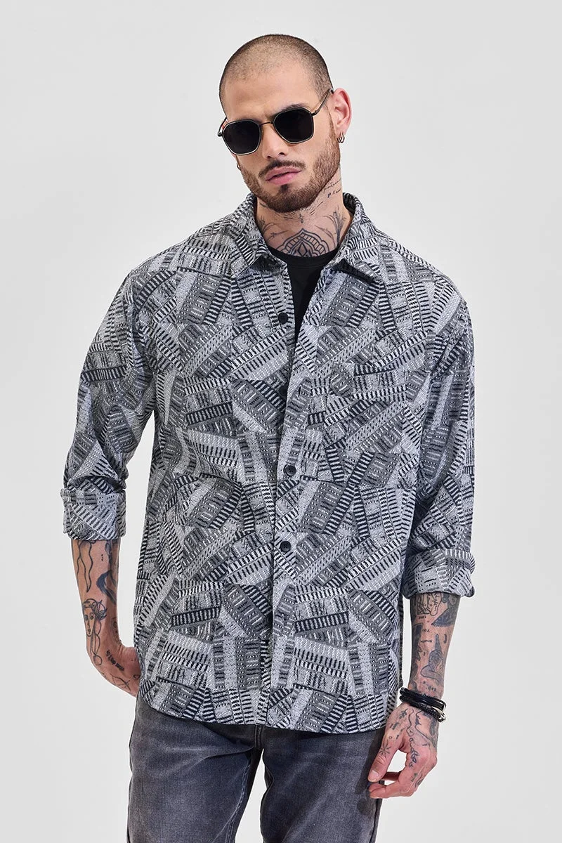 سنيتش قميص أسود فضفاض بتصميم تجريدي