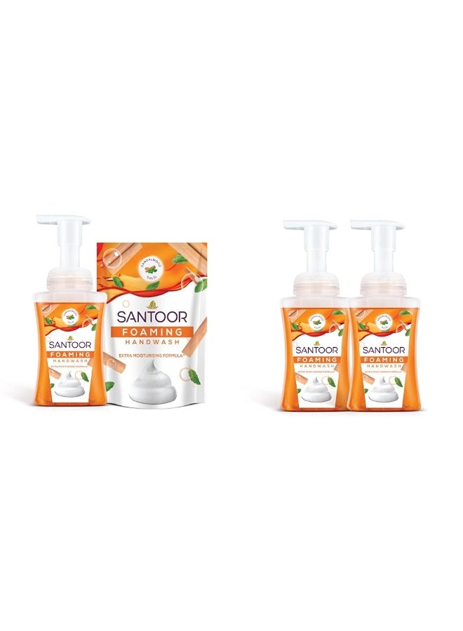 Santoor Foaming Handwash with Sandalwood & Tulsi, Extra Moisturising Formula, 250ml Bottle + 200ml Refill Pouch (Combo Pack) - Image 1