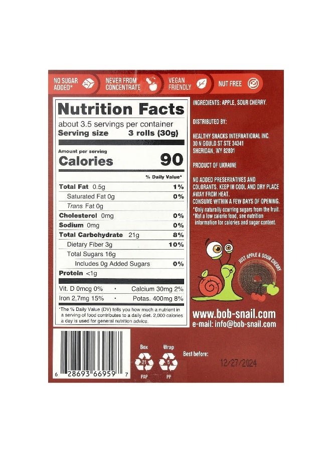 Bob Snail, Fruit Rolls, Apple-Sour Cherry, 10 Pouches, 0.35 oz (10 g) Each - Image 2