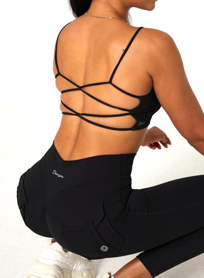 Danysu Backless Sports Bra Buttery Soft Workout Tops with Removable Padded Yoga Training Bras Strappy Going Out Top, #1.crisscross Black, S - Image 4