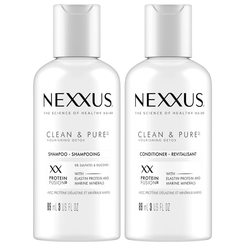 Nexxus Travel Shampoo and Conditioner Clean  Pure  Hair Products with Elastin Protein and Marine Minerals SulfateFree 3 Oz Ea