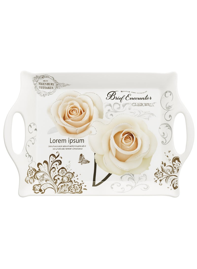 Elegant Floral Serving Tray with Handles – Premium Quality Plastic, White & Gold Rose Design - Image 2