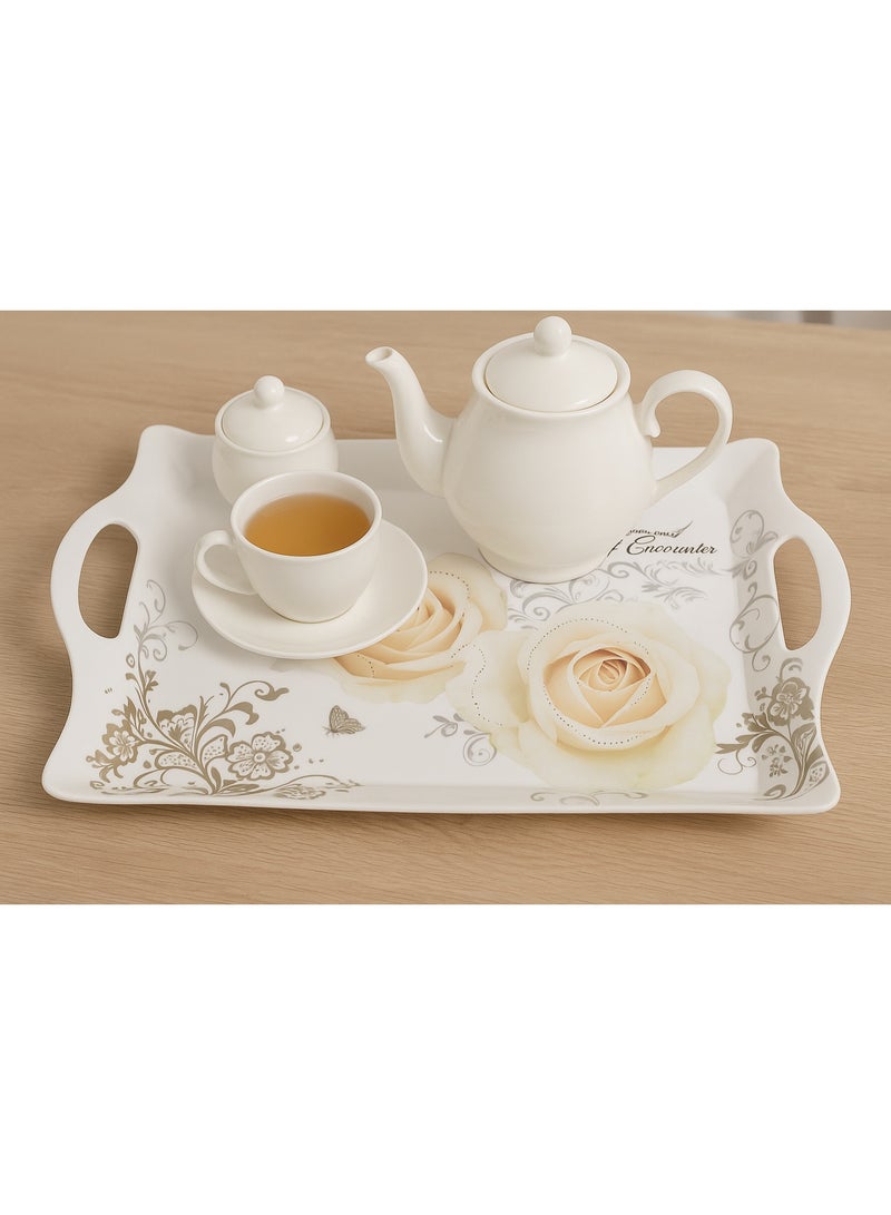Elegant Floral Serving Tray with Handles – Premium Quality Plastic, White & Gold Rose Design - Image 3