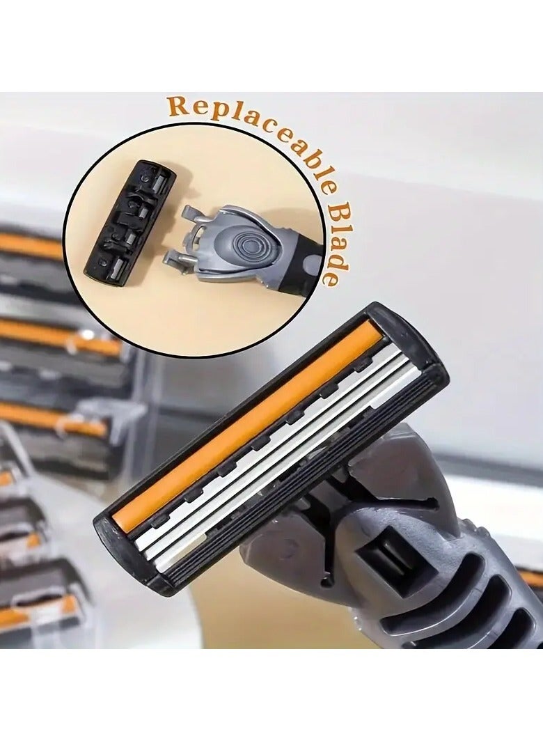 Rozino Hypoallergenic Stainless Steel 3-Layer Manual Razor with Black Handle and Yellow Blades - Washable, Ideal for Beard & Mustache Trimming - Image 2