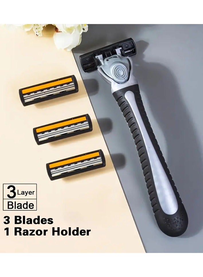 Rozino Hypoallergenic Stainless Steel 3-Layer Manual Razor with Black Handle and Yellow Blades - Washable, Ideal for Beard & Mustache Trimming - Image 3