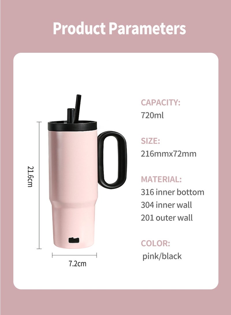720ml Stainless Steel Vacuum Flask - Leak-Proof Lid with Straw | Keeps Drinks Hot & Cold for Hours | Perfect for Coffee, Tea, Smoothies | Ideal for Travel, Car, Office & Home Use - Image 3