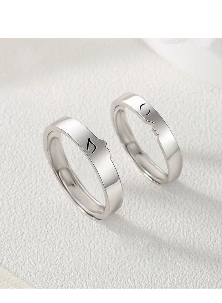 2-قطعة خاتم قابل للتعديل ، خواتم زوجين أنيقة خواتم الخطوبة - Image 1