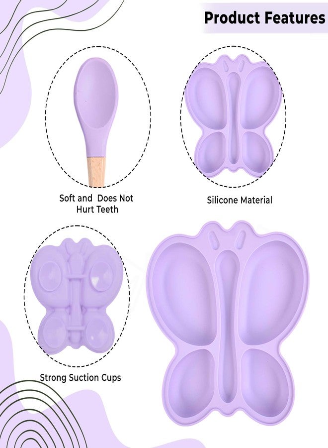Bembika Baby Feeding Essential Baby Dinner Set Silicone Tableware Set for Baby Infant Training Eating Utensils Butterfly Design - (Pack of 2)(Purple) - Image 4