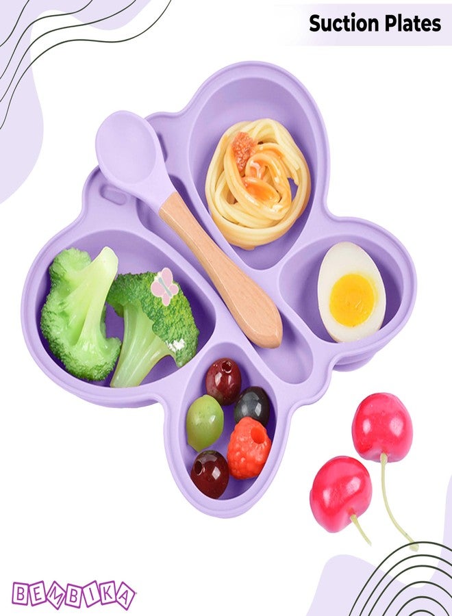 Bembika Baby Feeding Essential Baby Dinner Set Silicone Tableware Set for Baby Infant Training Eating Utensils Butterfly Design - (Pack of 2)(Purple) - Image 2
