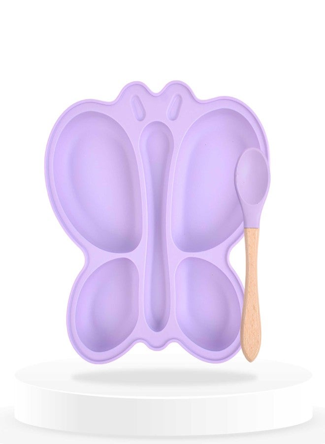 Bembika Baby Feeding Essential Baby Dinner Set Silicone Tableware Set for Baby Infant Training Eating Utensils Butterfly Design - (Pack of 2)(Purple) - Image 1