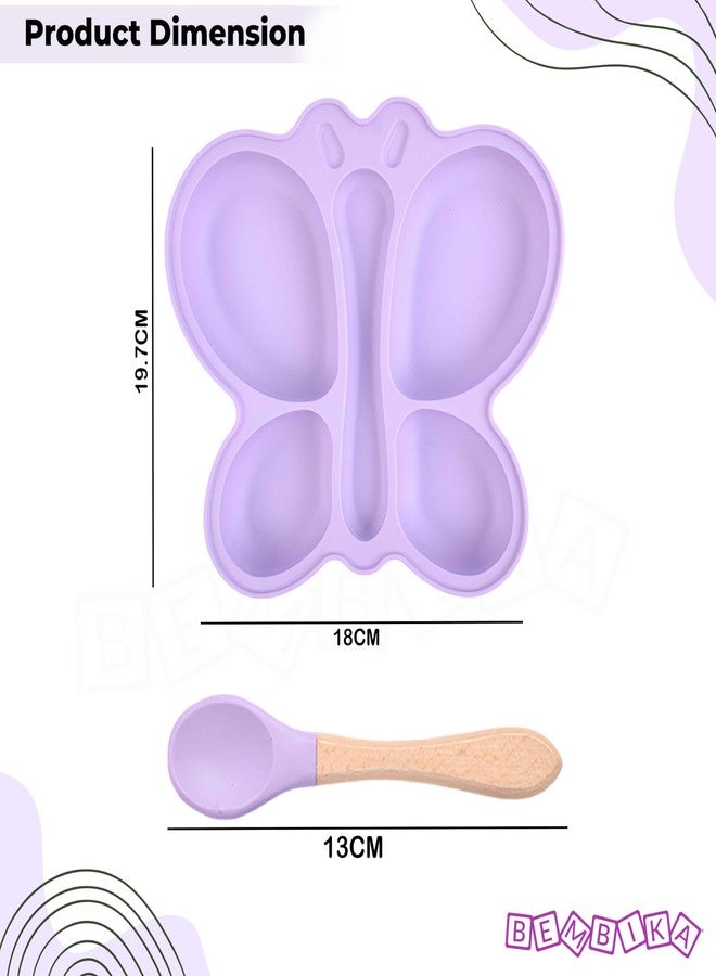 Bembika Baby Feeding Essential Baby Dinner Set Silicone Tableware Set for Baby Infant Training Eating Utensils Butterfly Design - (Pack of 2)(Purple) - Image 3