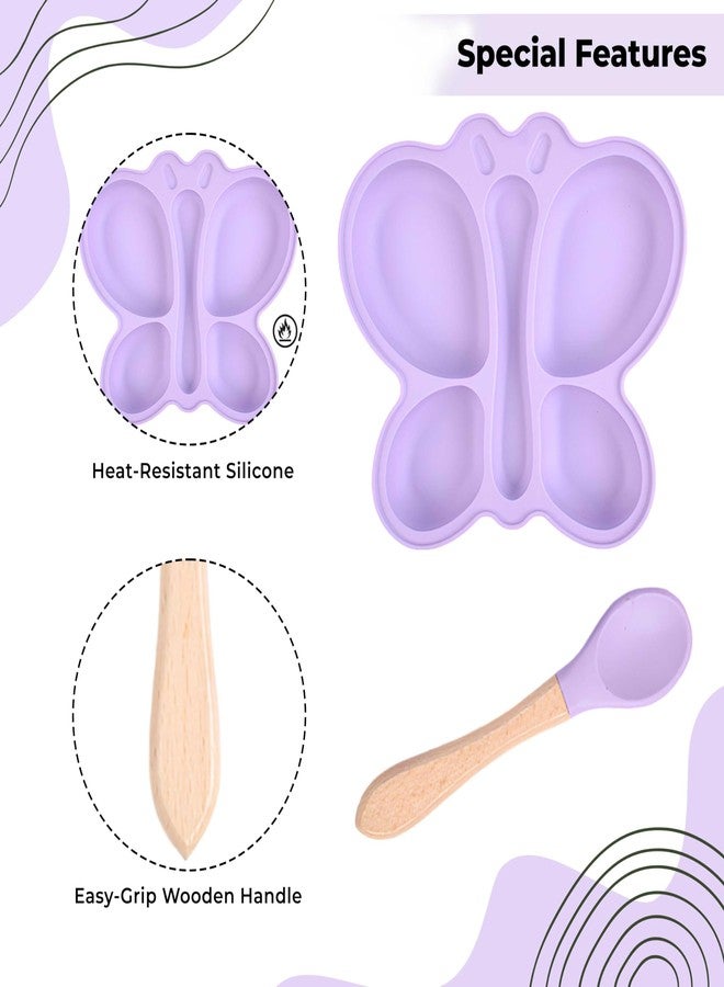 Bembika Baby Feeding Essential Baby Dinner Set Silicone Tableware Set for Baby Infant Training Eating Utensils Butterfly Design - (Pack of 2)(Purple) - Image 5