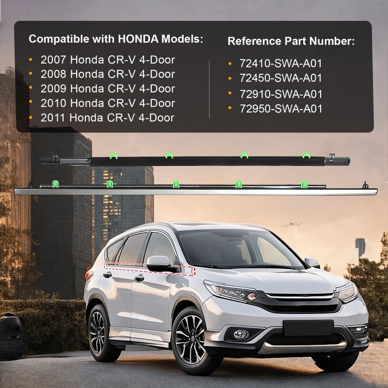 ItranMc Window Molding Trim for Honda CR-V/CRV 2007-2011,Chrome Outer Door Weatherstrip Window Seal Belt,Replace#72410-SWA-A01 72450-SWA-A01 72910-SWA-A01 72950-SWA-A01 - Image 2