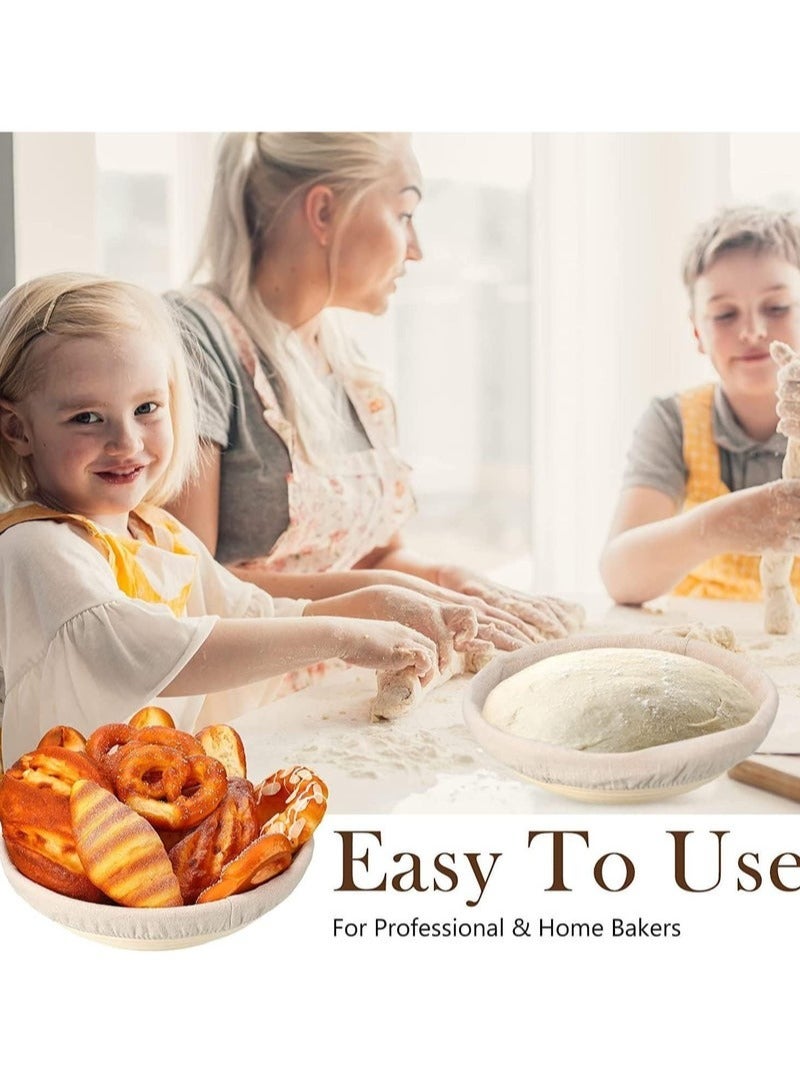 مجموعة سلة تخمير الخبز، وعاء دائري من الخيزران مقاس 10 بوصات مع بطانة لوازم الخبز لصنع خبز العجين المخمر الحرفي - Image 3