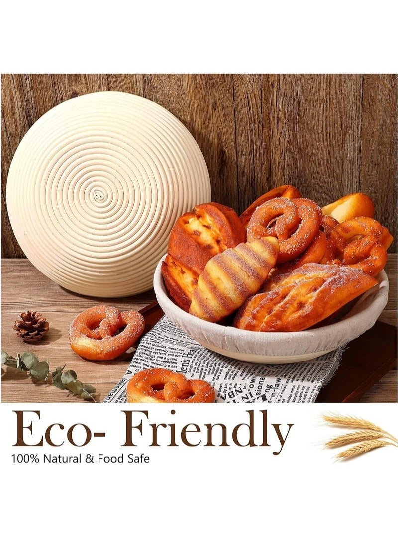 مجموعة سلة تخمير الخبز، وعاء دائري من الخيزران مقاس 10 بوصات مع بطانة لوازم الخبز لصنع خبز العجين المخمر الحرفي - Image 2