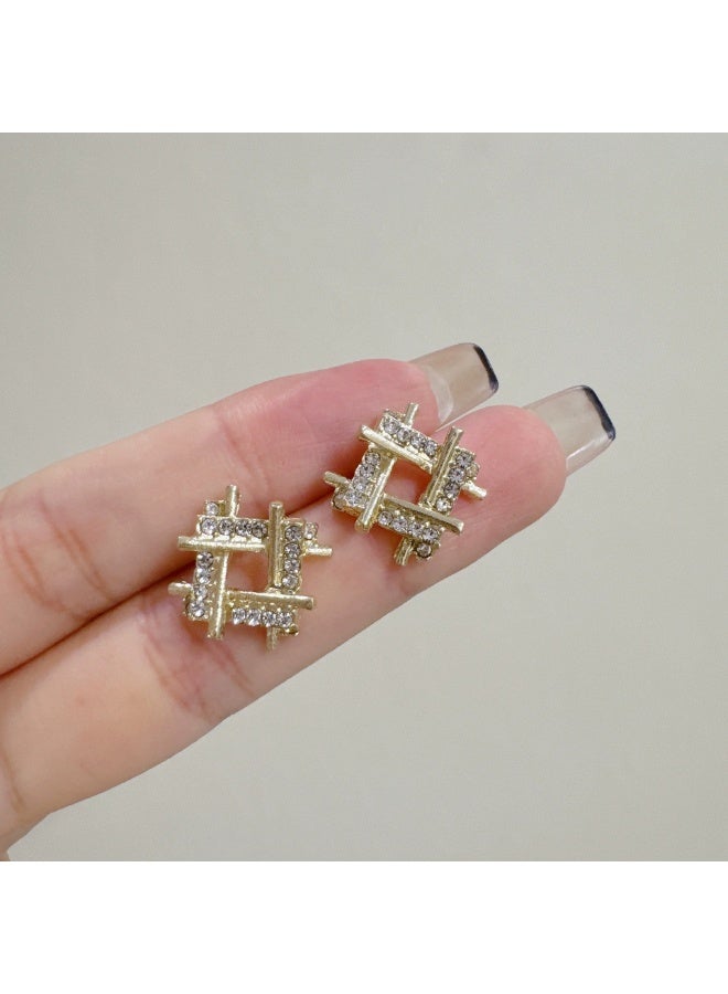 Goolsky Geometric Square Zircon Stud Earrings for Women – Irregular Criss-Cross Small Diamond Earrings, Trendy Minimalist Jewelry, Sparkling Zircons Anti-Tarnish, Office/Daily Wear - Image 3