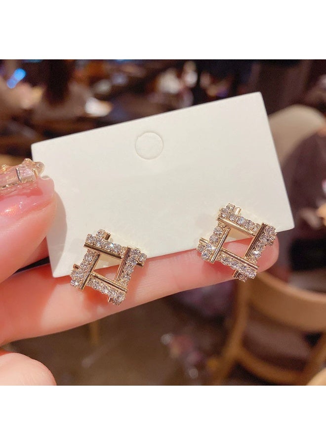 Goolsky Geometric Square Zircon Stud Earrings for Women – Irregular Criss-Cross Small Diamond Earrings, Trendy Minimalist Jewelry, Sparkling Zircons Anti-Tarnish, Office/Daily Wear - Image 2