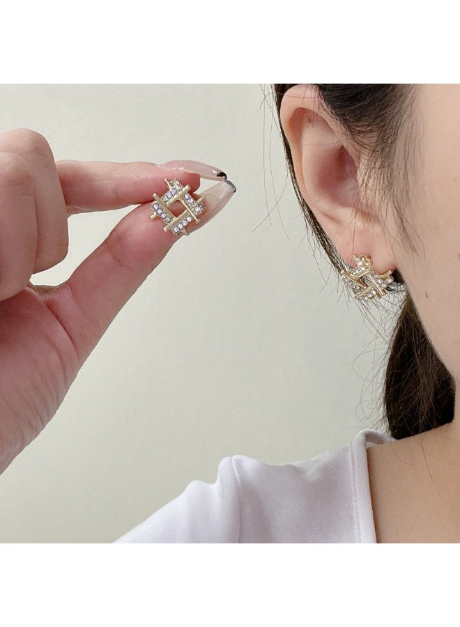 Goolsky Geometric Square Zircon Stud Earrings for Women – Irregular Criss-Cross Small Diamond Earrings, Trendy Minimalist Jewelry, Sparkling Zircons Anti-Tarnish, Office/Daily Wear - Image 1