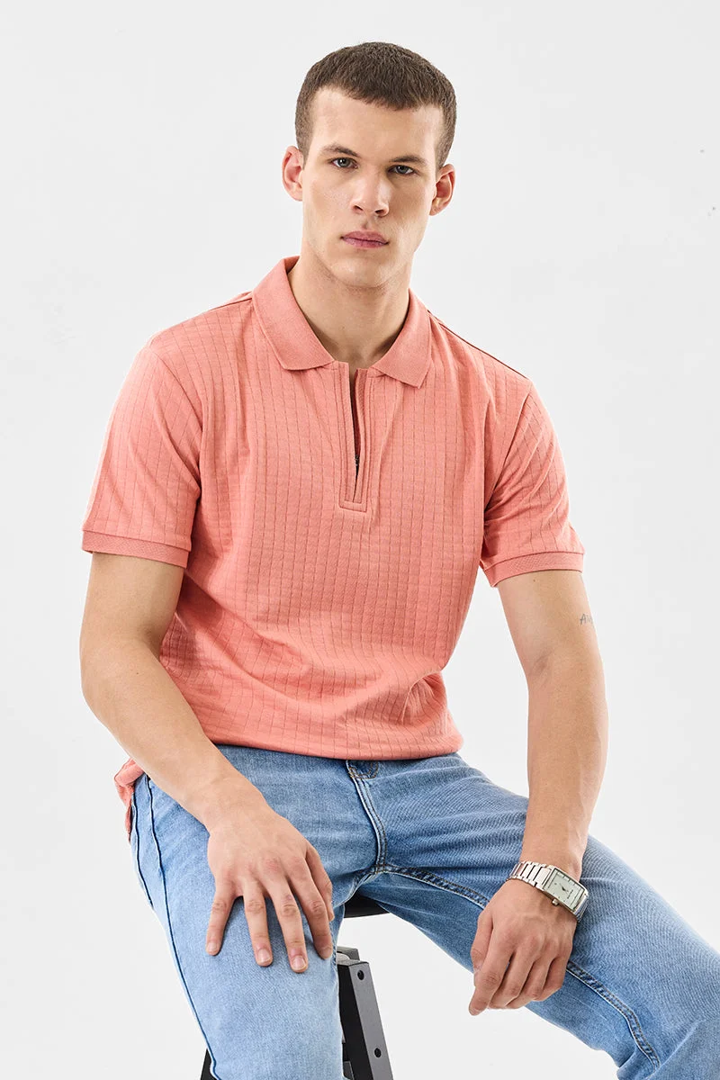 SNITCH Regular Fit 100% Cotton Zipper Polo T-Shirt
