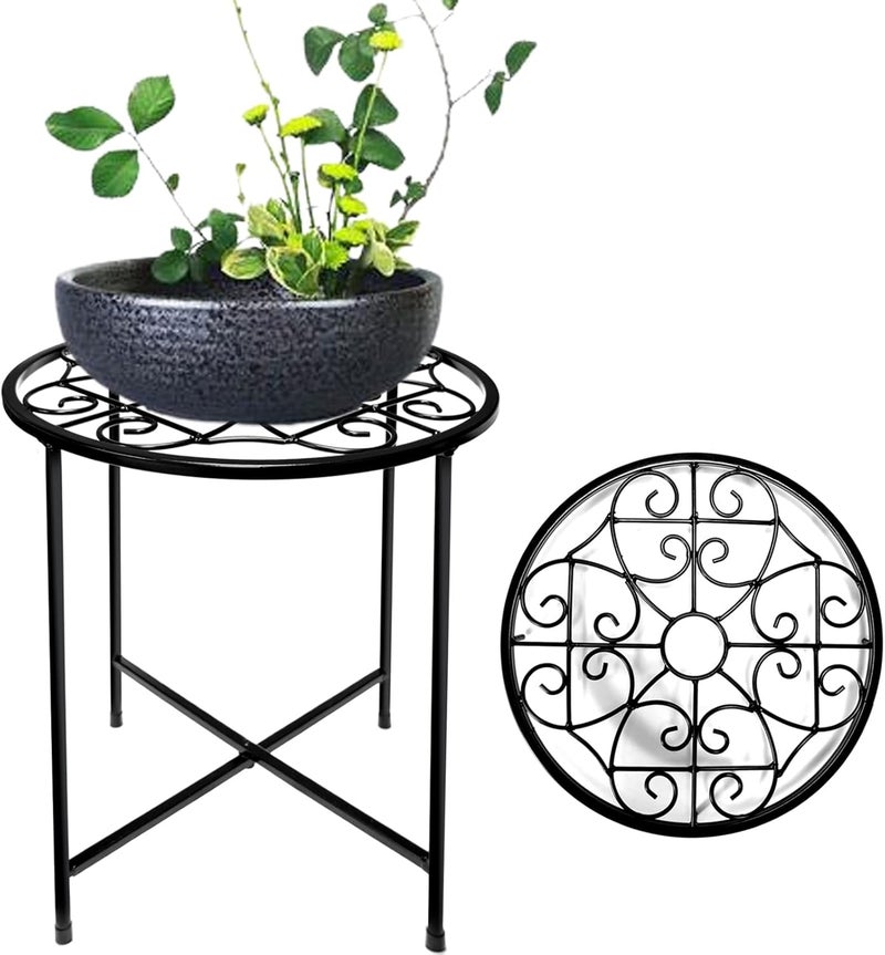 Aonagi 15" Tall Metal Plant Stand, 11" Wide Round Plant Stand for Flower Pots Up to 100lbs, Rustproof Iron Plant Holder for Indoor Outdoor Use, Easy Assemble Flower Stand for Home Garden Display Greenery - Image 1