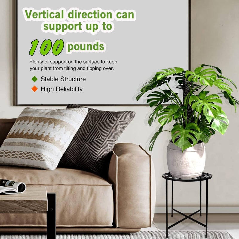 Aonagi 15" Tall Metal Plant Stand, 11" Wide Round Plant Stand for Flower Pots Up to 100lbs, Rustproof Iron Plant Holder for Indoor Outdoor Use, Easy Assemble Flower Stand for Home Garden Display Greenery - Image 3