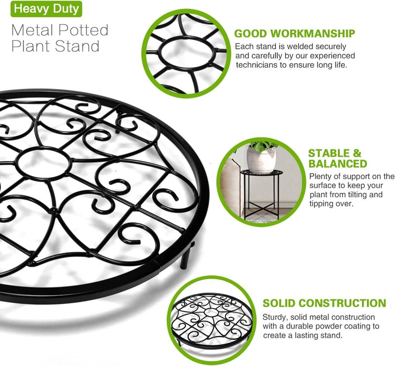 Aonagi 15" Tall Metal Plant Stand, 11" Wide Round Plant Stand for Flower Pots Up to 100lbs, Rustproof Iron Plant Holder for Indoor Outdoor Use, Easy Assemble Flower Stand for Home Garden Display Greenery - Image 4