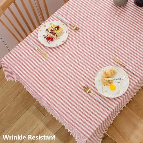 TruDelve Cloth Rectangular Tablecloth Red and White Striped Tablecloth with Tassels Boho Tablecloths for Rectangle Tables (Red,86"x55",Rectangular) - Image 3